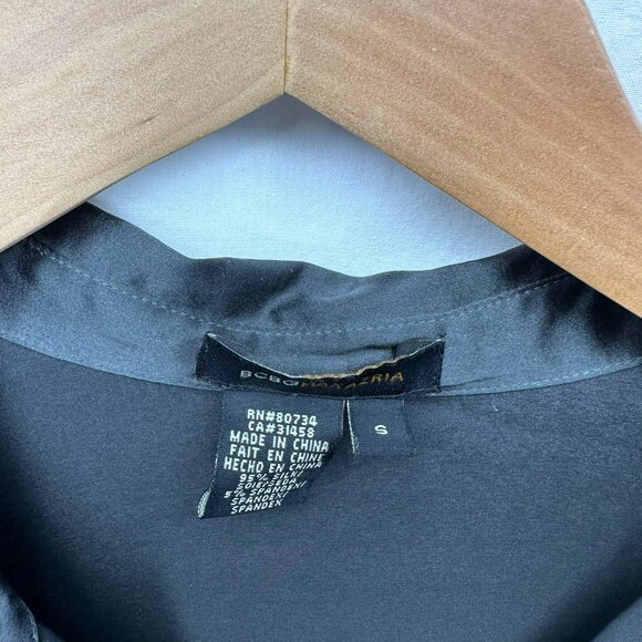 BCBG Max Azria Gray Blouse 95% Silk V-Neck Ruched Drawstring Long Sleeve Size S - Picture 3 of 5